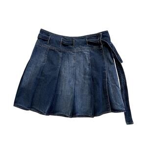 Burberry Y2K Blue Denim Pleated Wrap Mini Skirt 12  Streetwear
